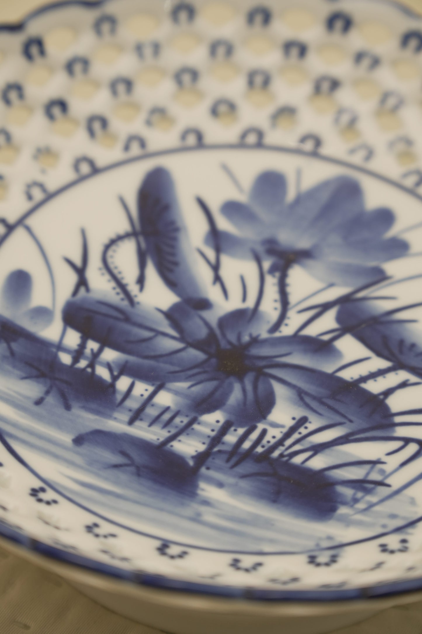 Elegant Blue Floral Ceramic Decorative Bowl