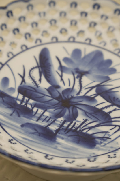 Elegant Blue Floral Ceramic Decorative Bowl
