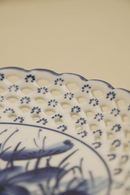 Elegant Blue Floral Ceramic Decorative Bowl