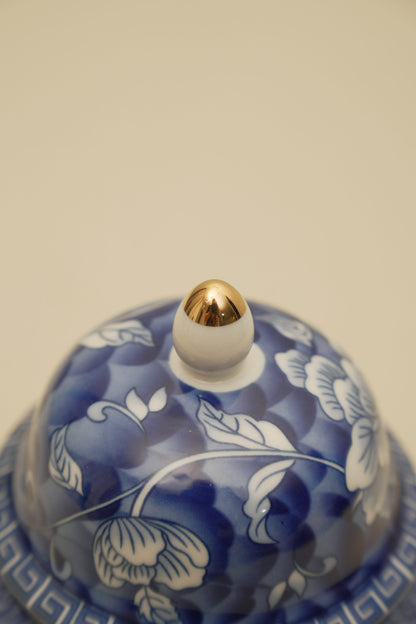 Elegant Blue Floral Ceramic Ginger Jar