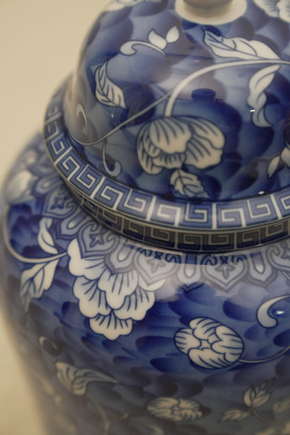 Elegant Blue Floral Ceramic Ginger Jar