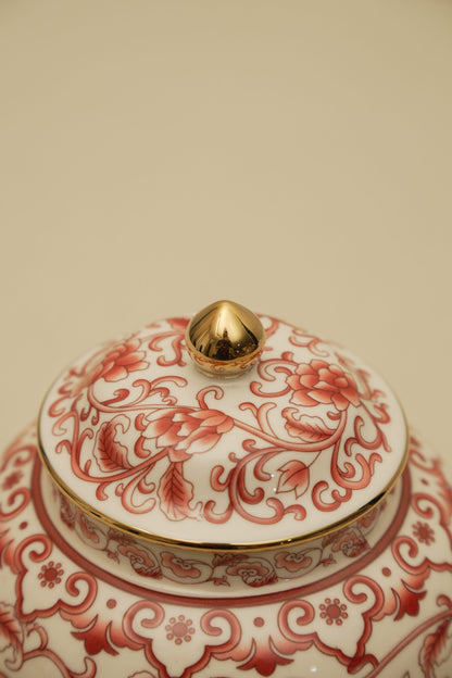 Elegant Pink Floral Ceramic Ginger Jar
