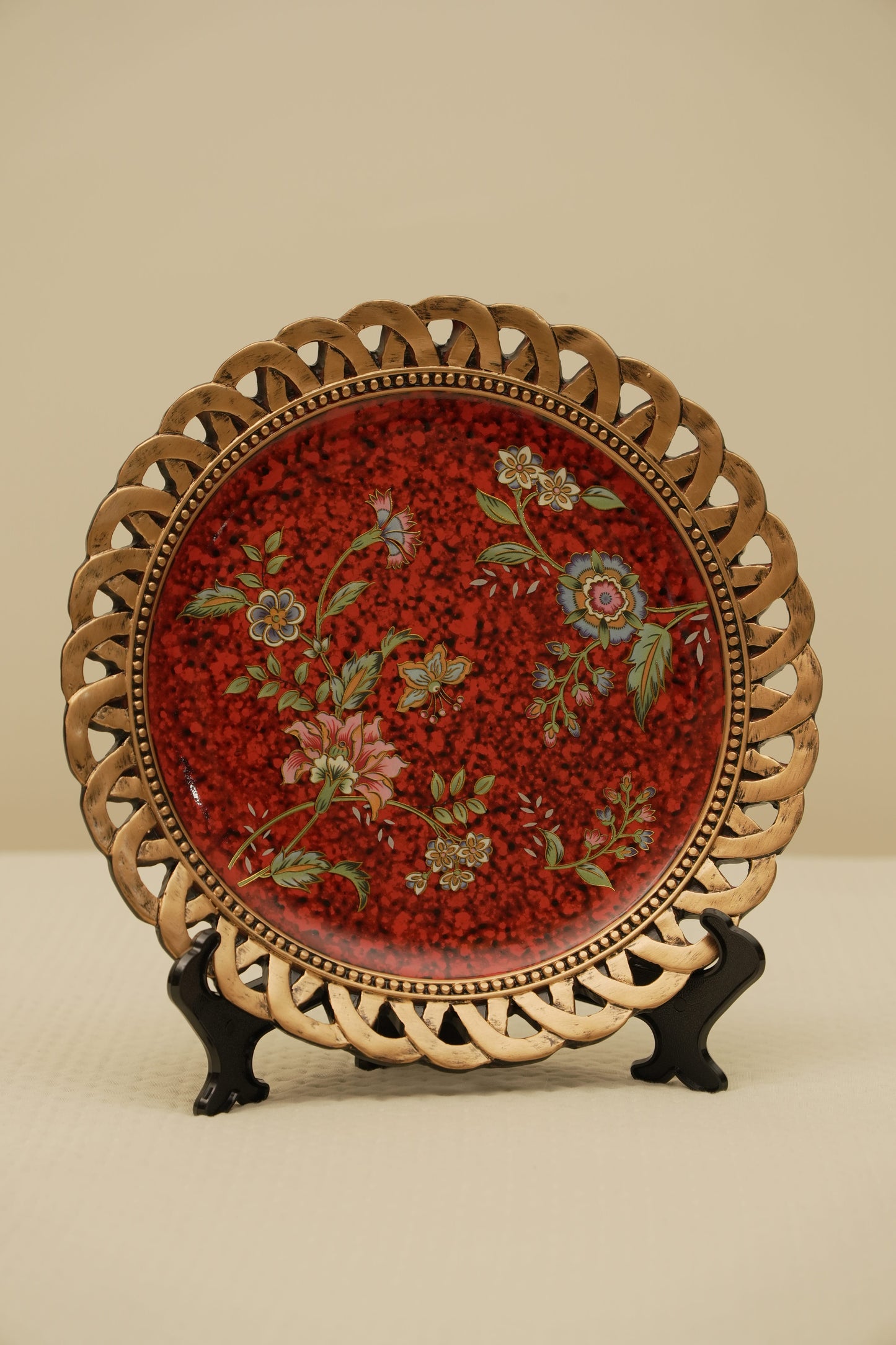 Elegant Red Floral Decorative Wall Plate