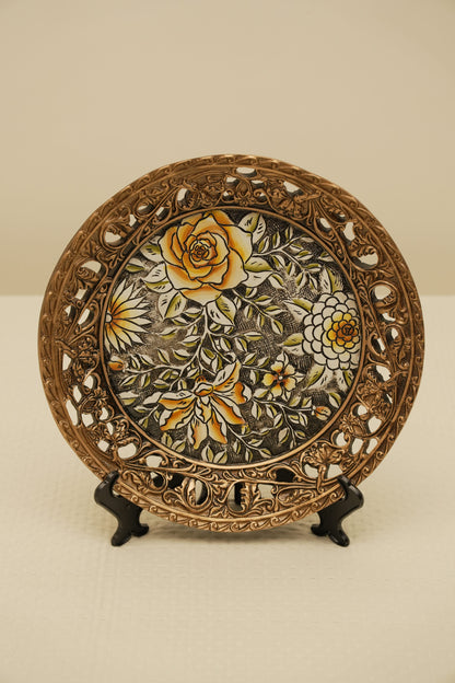 The Noir Bloom – Luxury Golden Floral Wall Plate