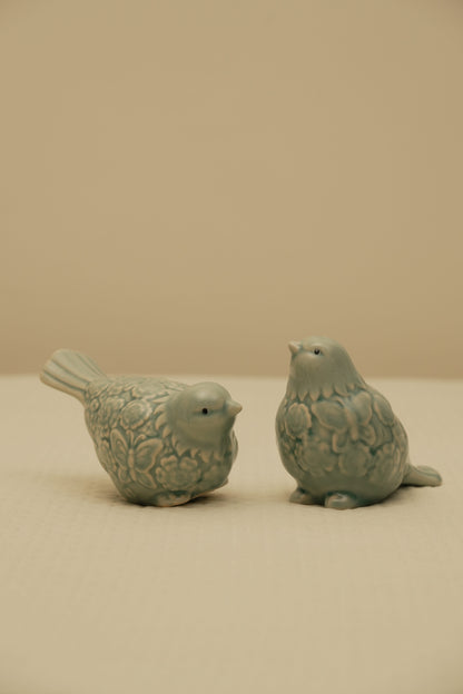 Elegant Mint Green Ceramic Bird Decorative Figurines (Set of 2)