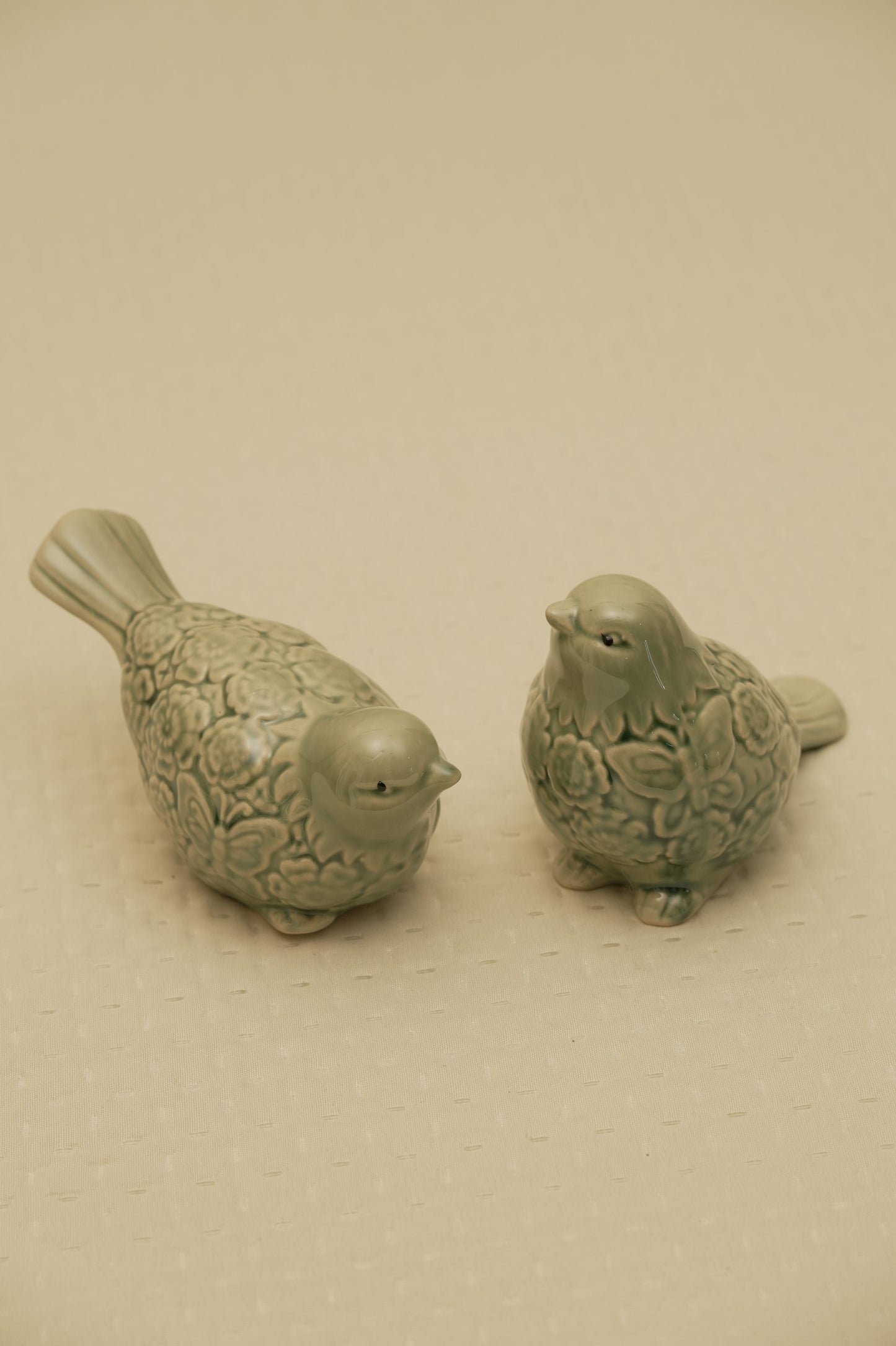 Elegant Sage Green Ceramic Bird Figurines (Set of 2)