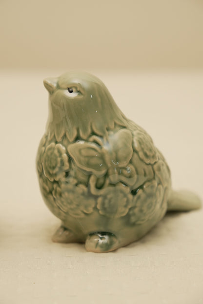 Elegant Sage Green Ceramic Bird Figurines (Set of 2)