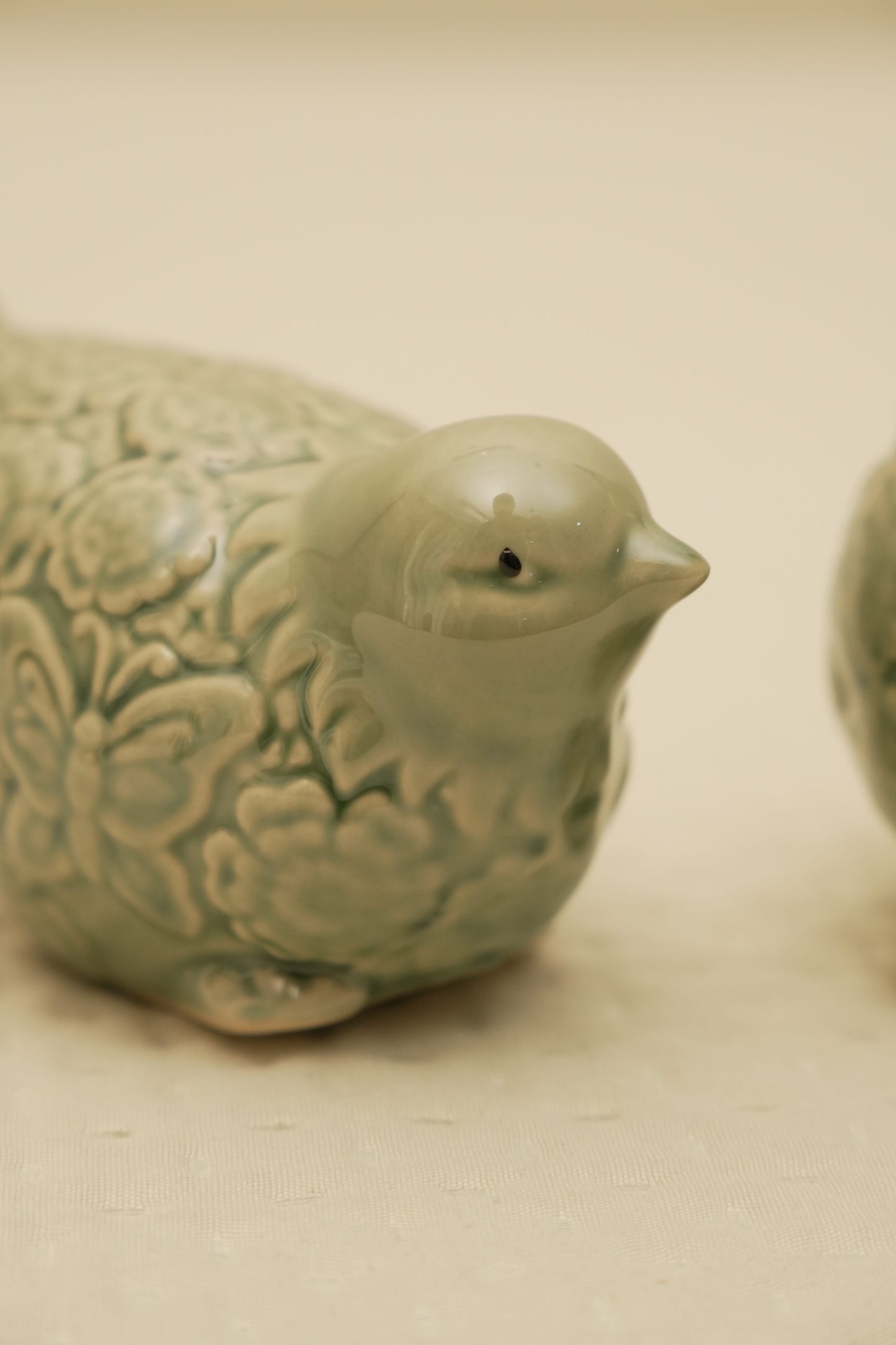 Elegant Sage Green Ceramic Bird Figurines (Set of 2)