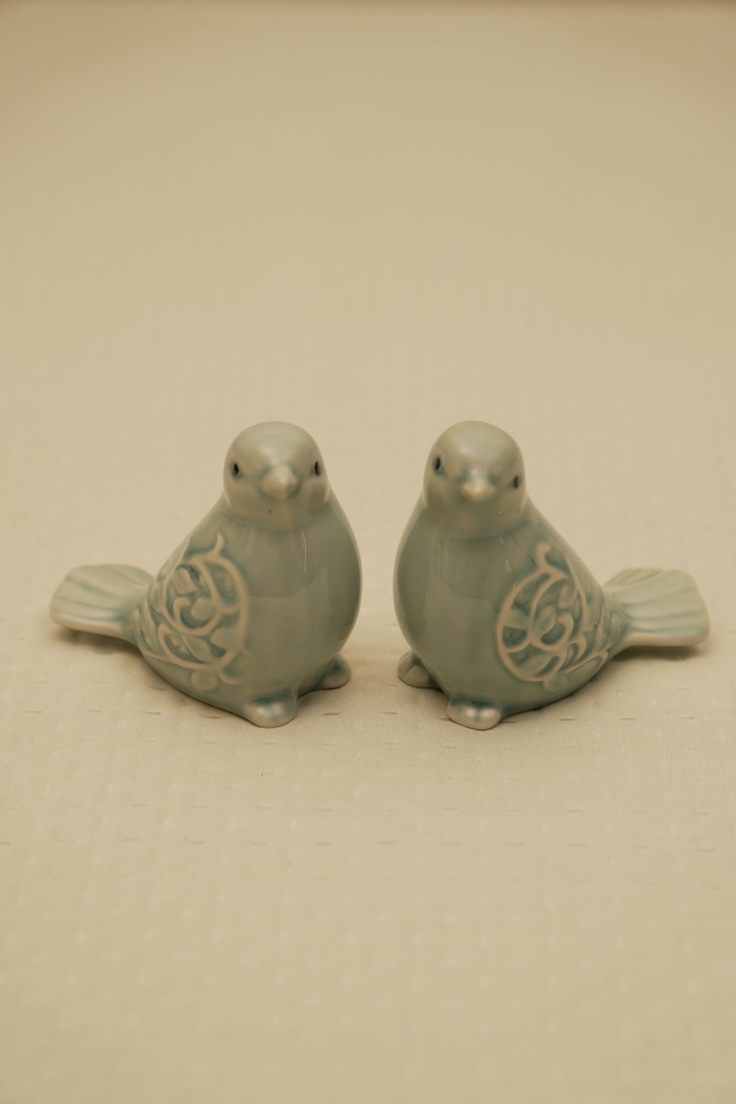 Sage Green Ceramic Bird Figurines – Set of 2