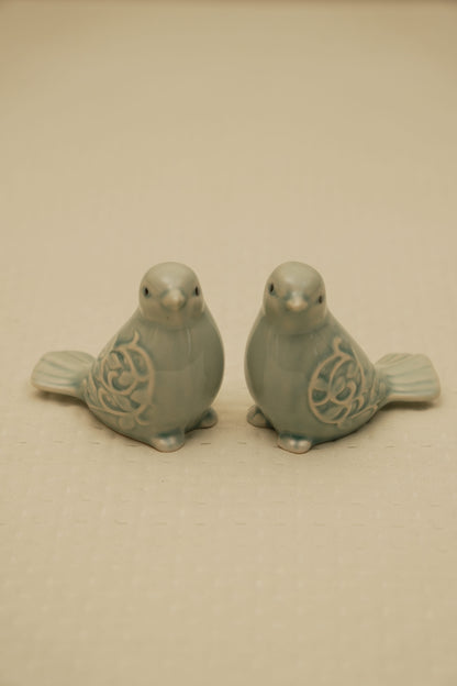 Sage Green Ceramic Bird Figurines – Set of 2