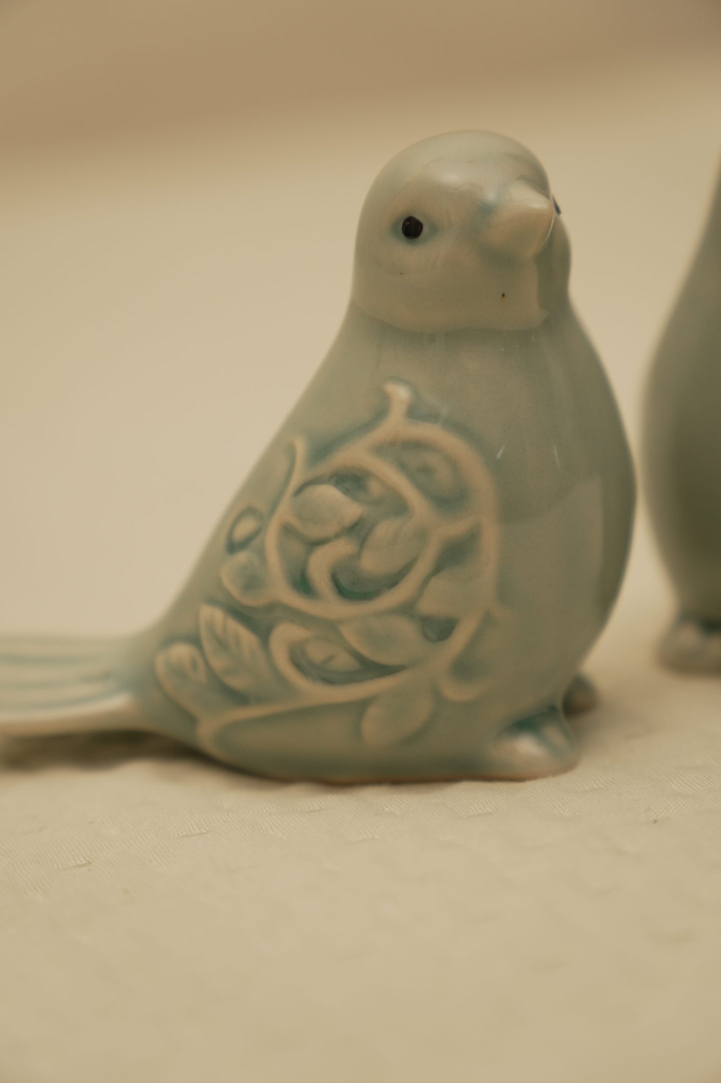Sage Green Ceramic Bird Figurines – Set of 2