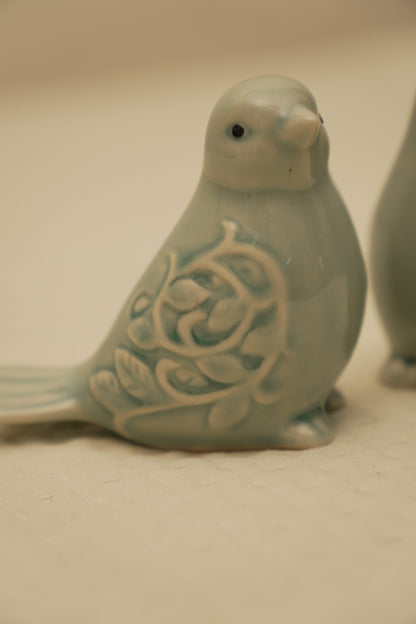 Sage Green Ceramic Bird Figurines – Set of 2