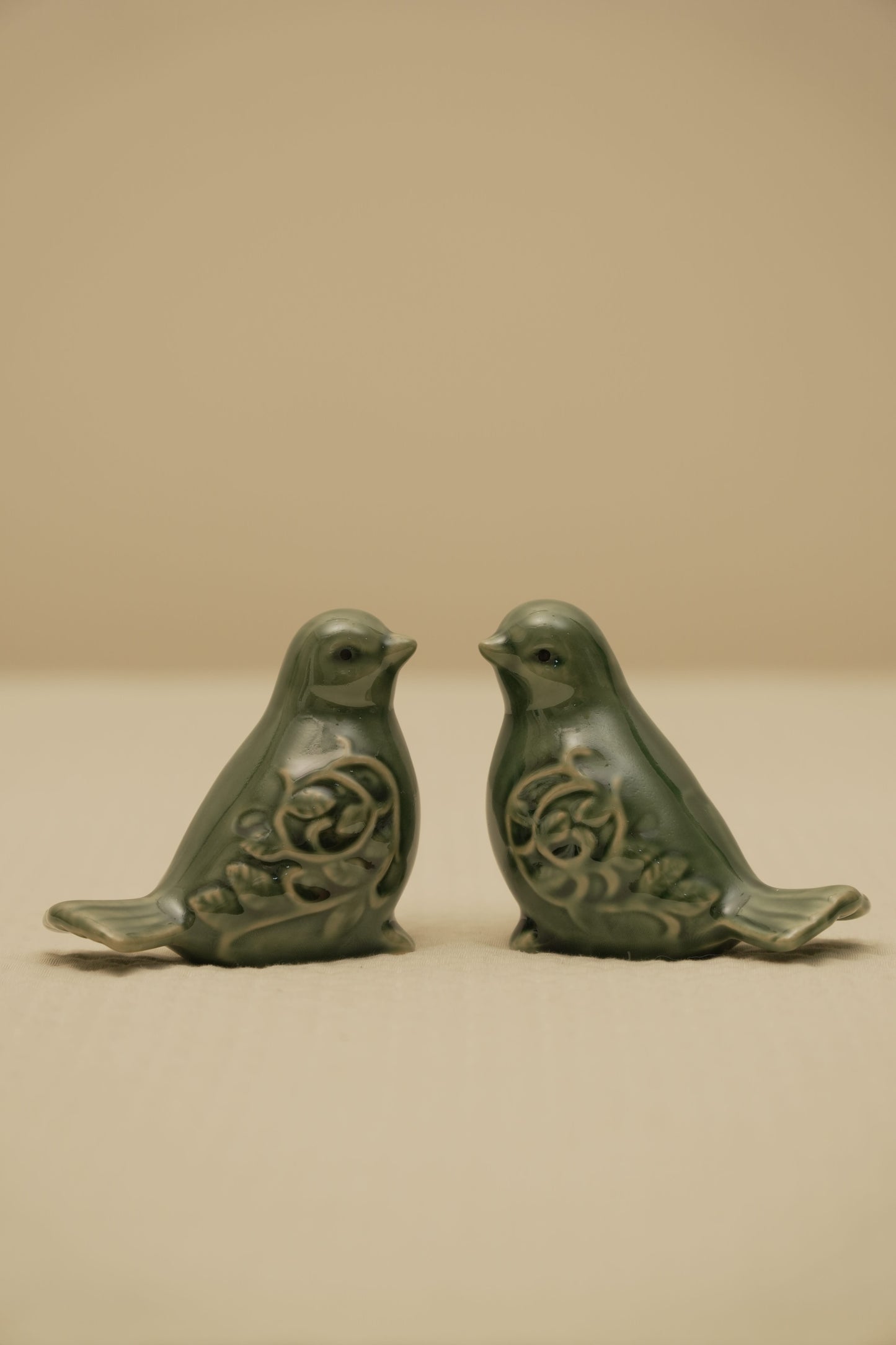 Dark Green Ceramic Bird Figurines – Set of 2