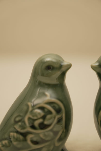 Dark Green Ceramic Bird Figurines – Set of 2
