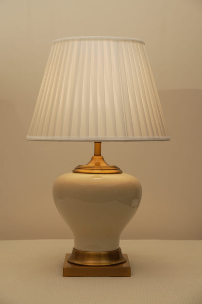 Luxury Neutral Ceramic Lamp with Gold Accent Base