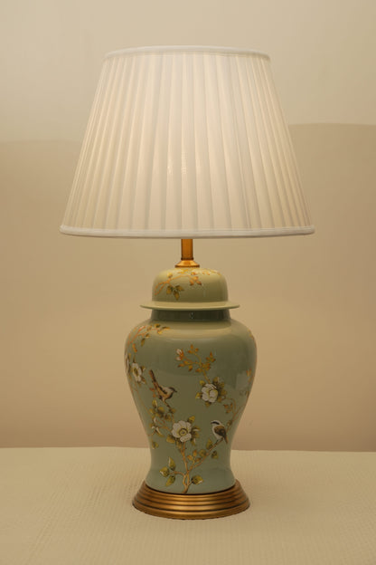 Elegant Hand-Painted Floral Lamp with Pleated Shade