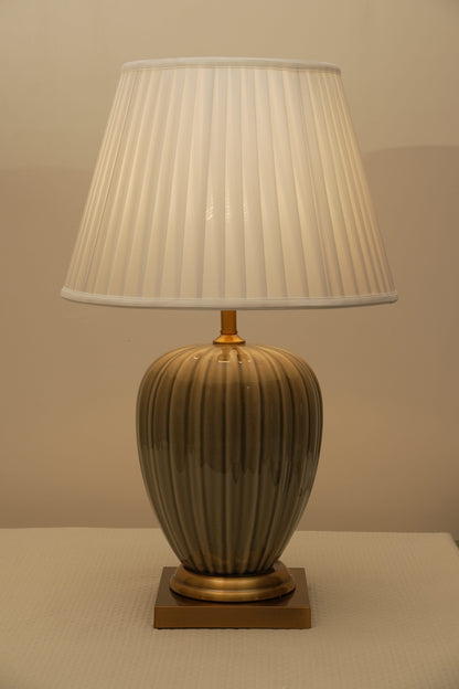 Premium Ribbed Glass Lamp with Gold Accent Base