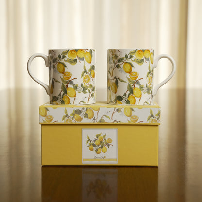 Lemon Grove Ceramic Mug Set of 2 with Premium Gift Box
