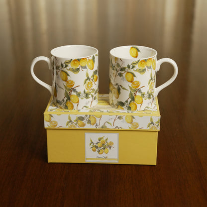 Lemon Grove Ceramic Mug Set of 2 with Premium Gift Box
