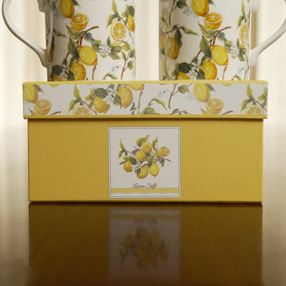 Lemon Grove Ceramic Mug Set of 2 with Premium Gift Box