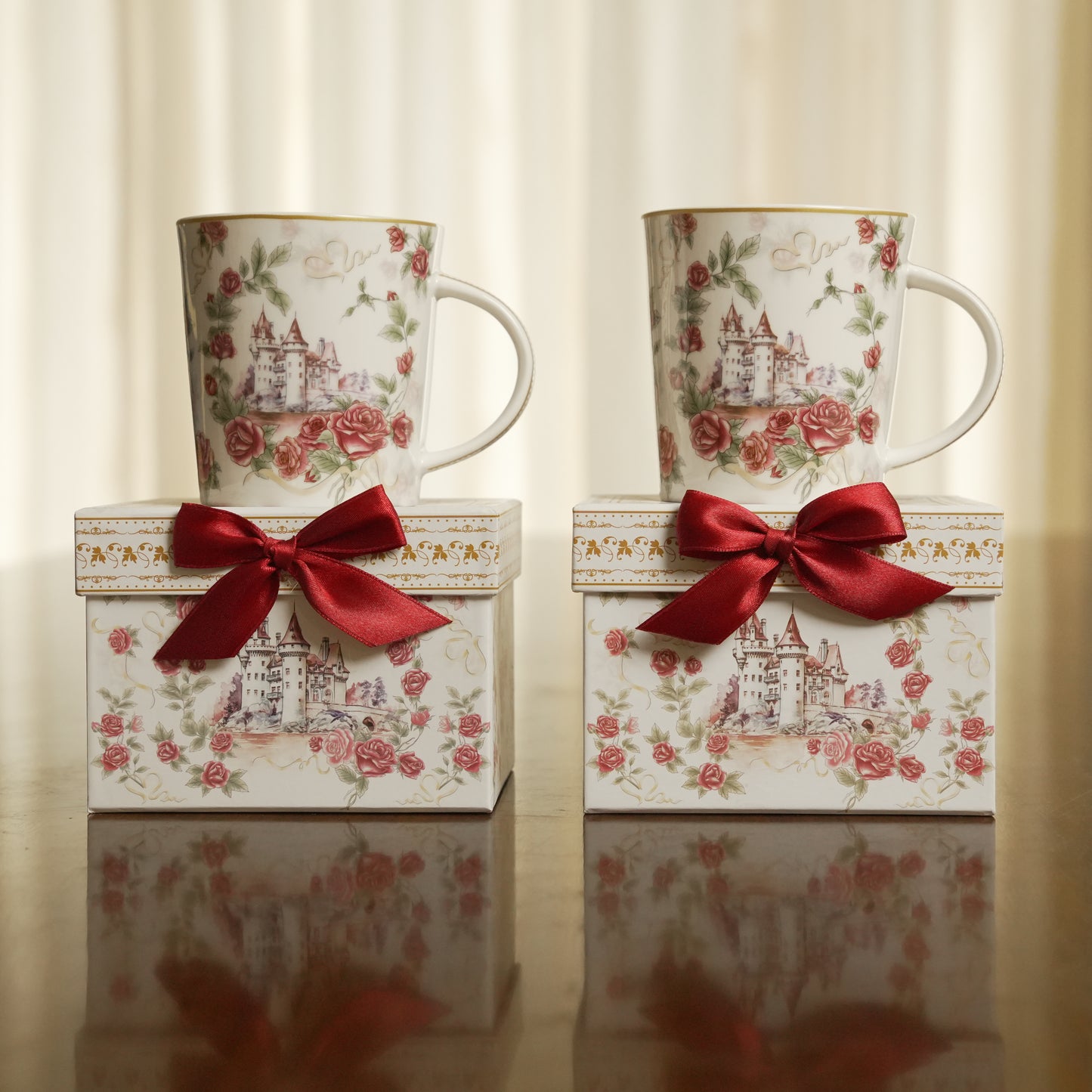 Vintage Rose Castle Ceramic Mug with Premium Gift Box