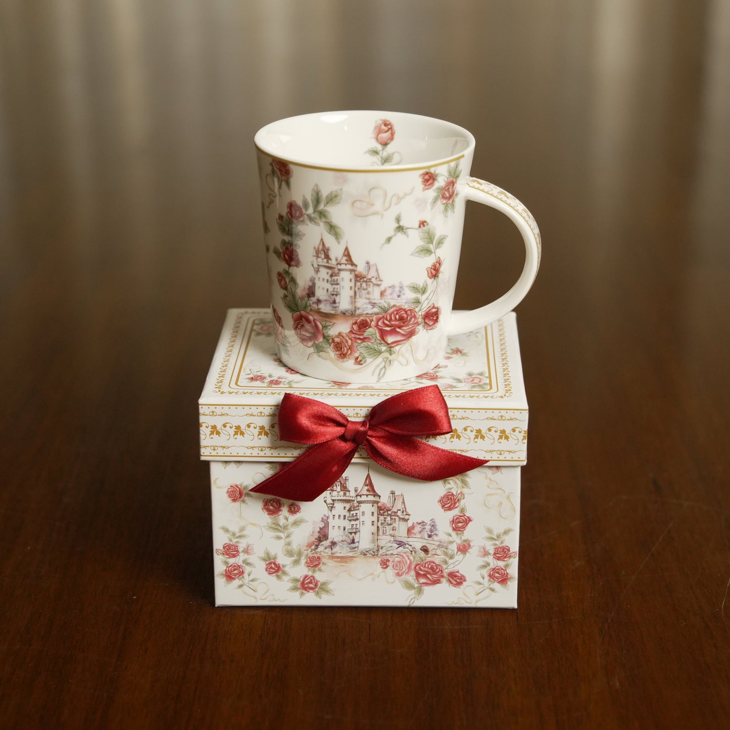 Vintage Rose Castle Ceramic Mug with Premium Gift Box