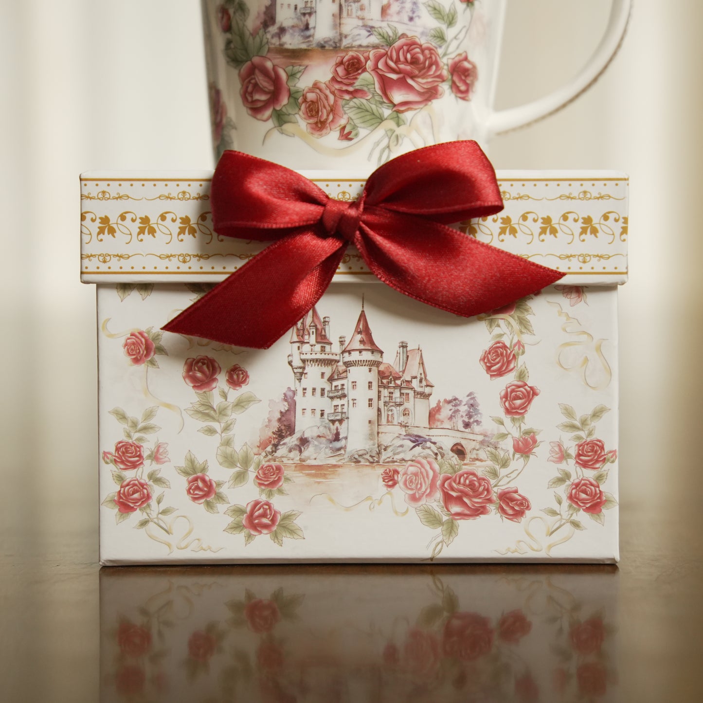 Vintage Rose Castle Ceramic Mug with Premium Gift Box