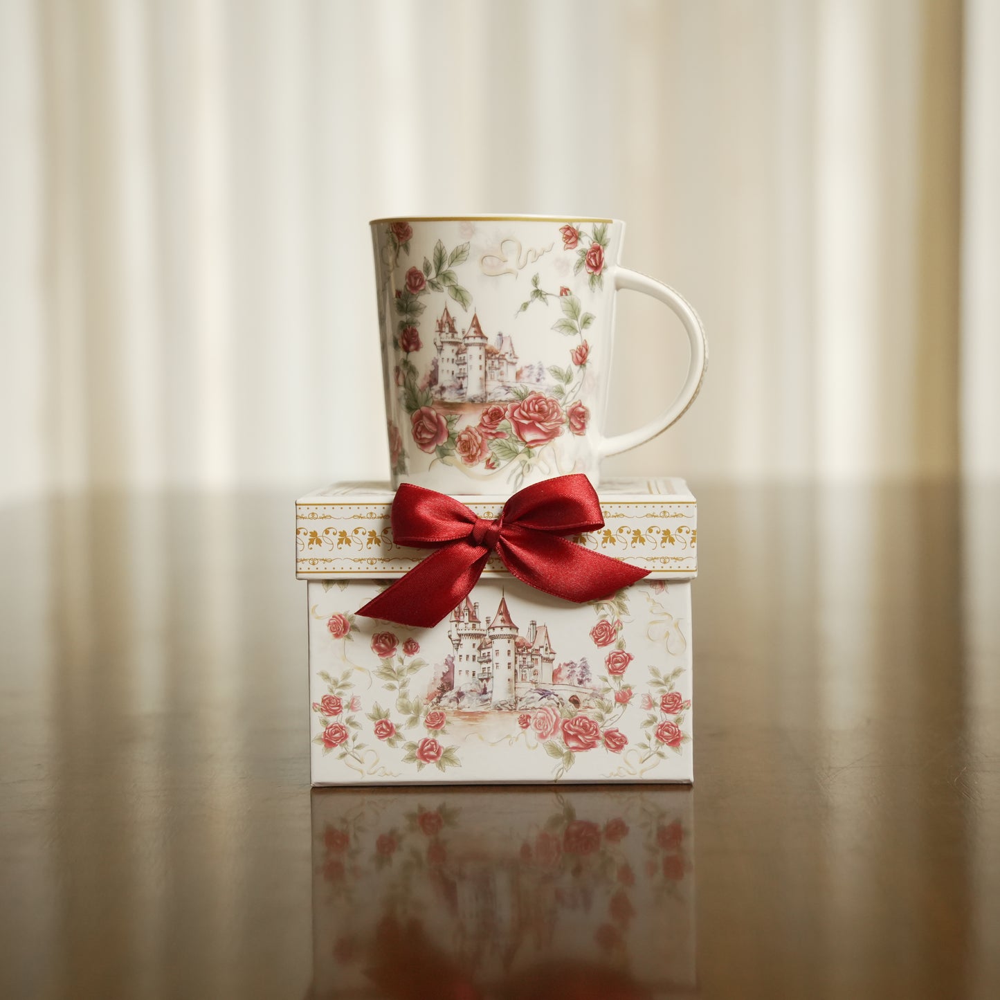 Vintage Rose Castle Ceramic Mug with Premium Gift Box