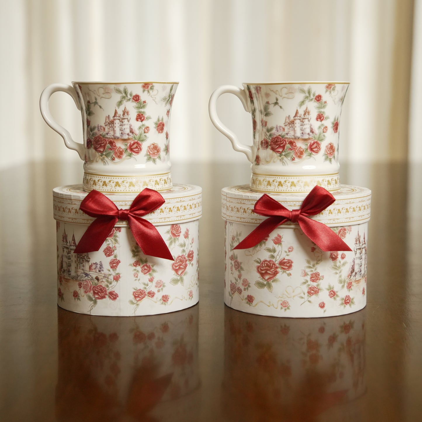 Vintage Rose Castle Ceramic Coffee Mug with Luxury Round Gift Box