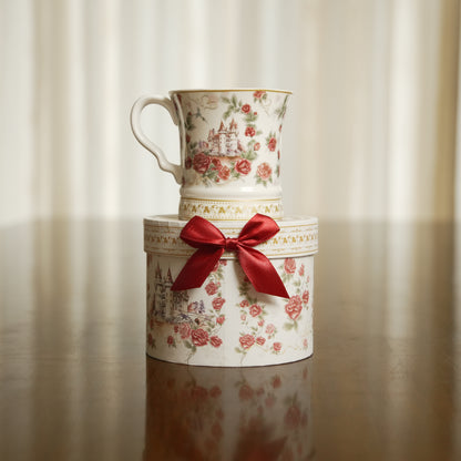 Vintage Rose Castle Ceramic Coffee Mug with Luxury Round Gift Box