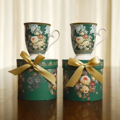 Emerald Bloom Ceramic Mug with Luxury Round Gift Box