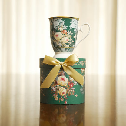 Emerald Bloom Ceramic Mug with Luxury Round Gift Box
