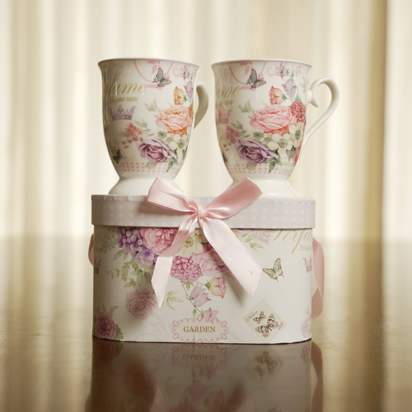 Bloom Garden Ceramic Mug Set of 2 with Luxury Round Gift Box