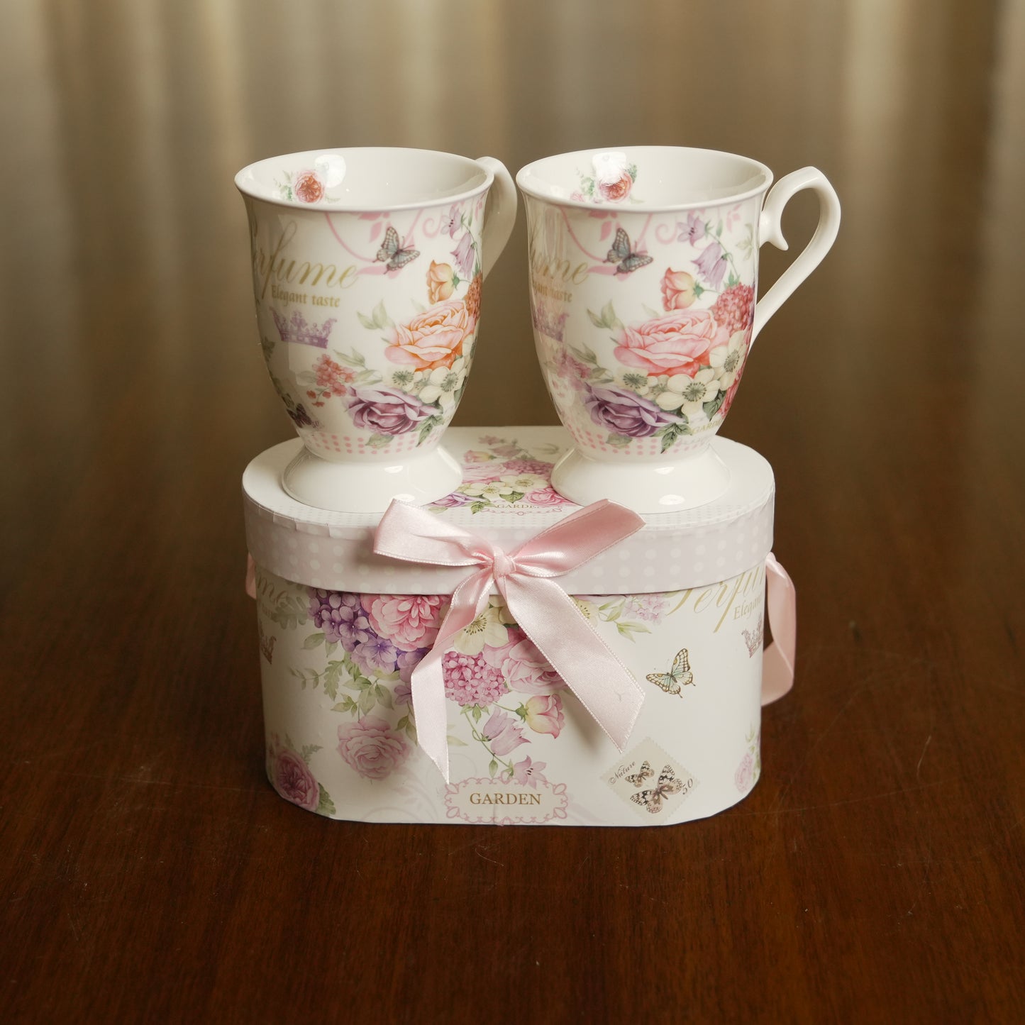 Bloom Garden Ceramic Mug Set of 2 with Luxury Round Gift Box