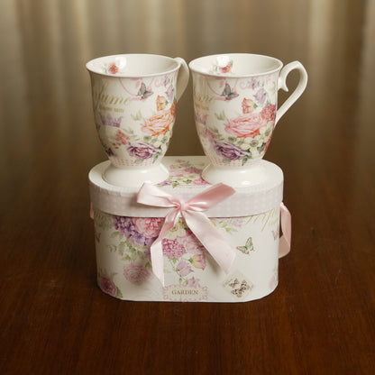 Bloom Garden Ceramic Mug Set of 2 with Luxury Round Gift Box