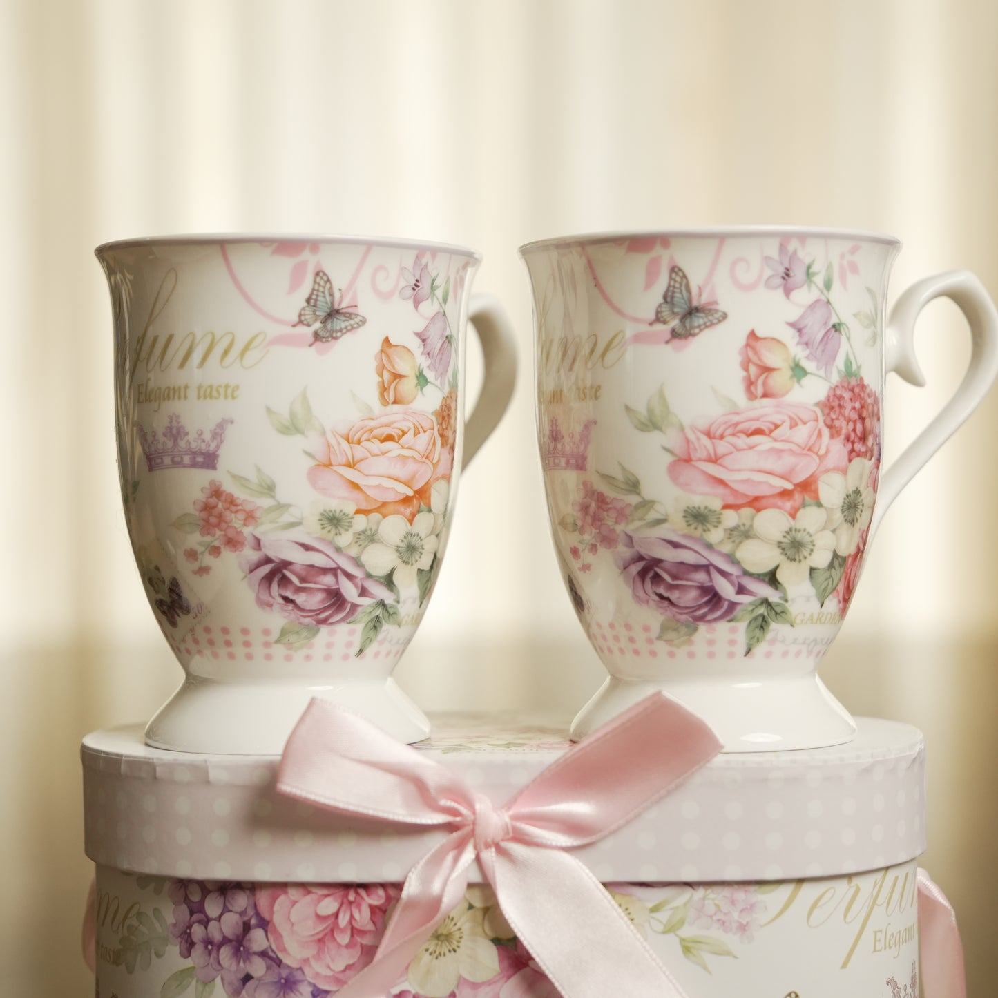 Bloom Garden Ceramic Mug Set of 2 with Luxury Round Gift Box