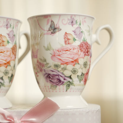Bloom Garden Ceramic Mug Set of 2 with Luxury Round Gift Box