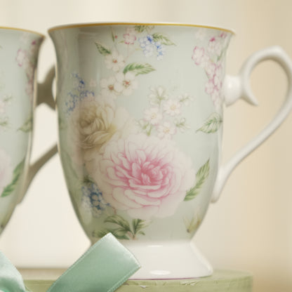 Blossom Elegance Ceramic Mug Set of 2 with Luxury Round Gift Box