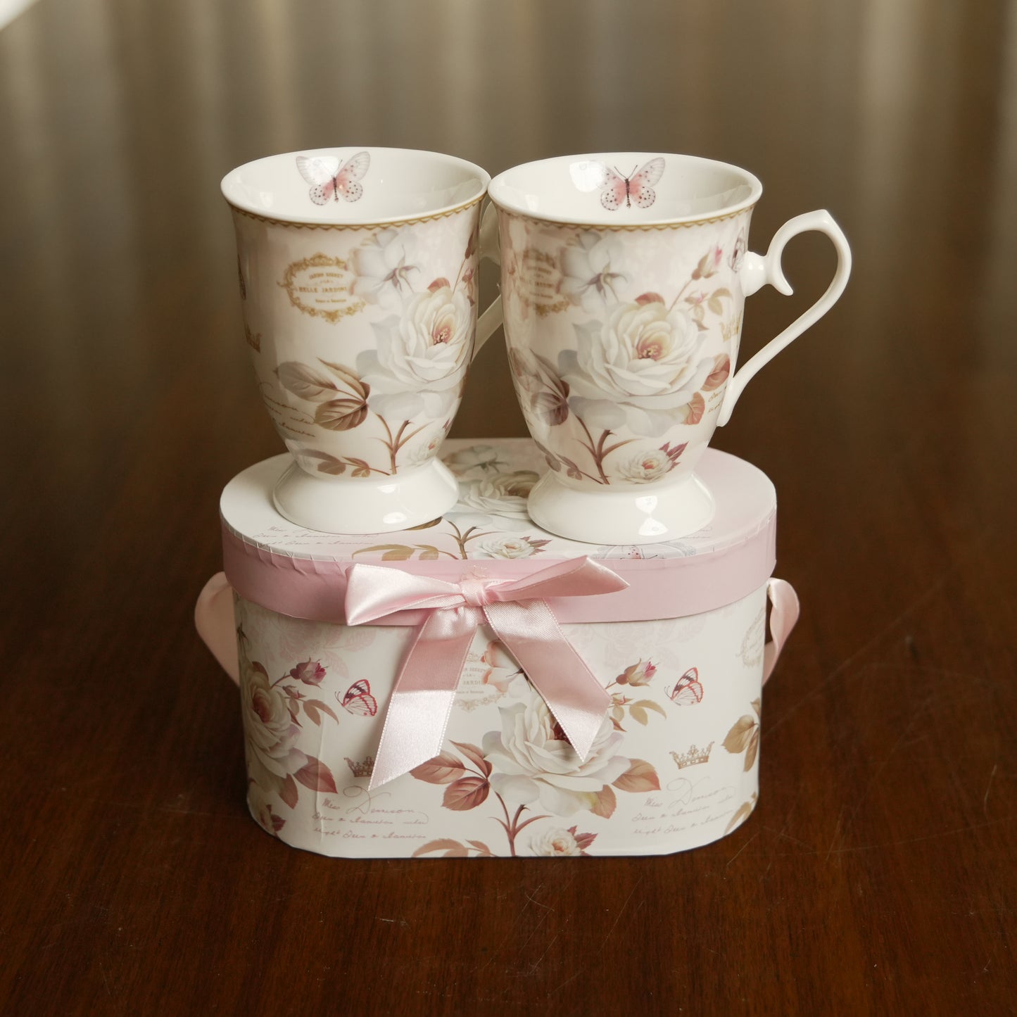 Ivory Rose Ceramic Mug Set of 2 with Luxury Oval Gift Box