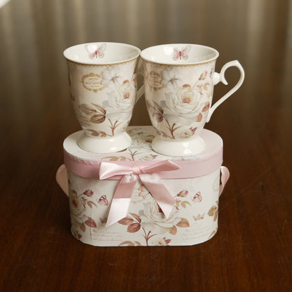 Ivory Rose Ceramic Mug Set of 2 with Luxury Oval Gift Box
