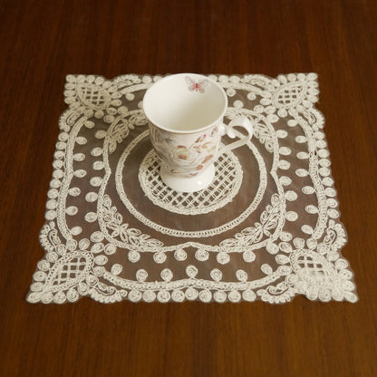 Classic Embroidered Lace Table Placemat – Ivory White (Set of 2)