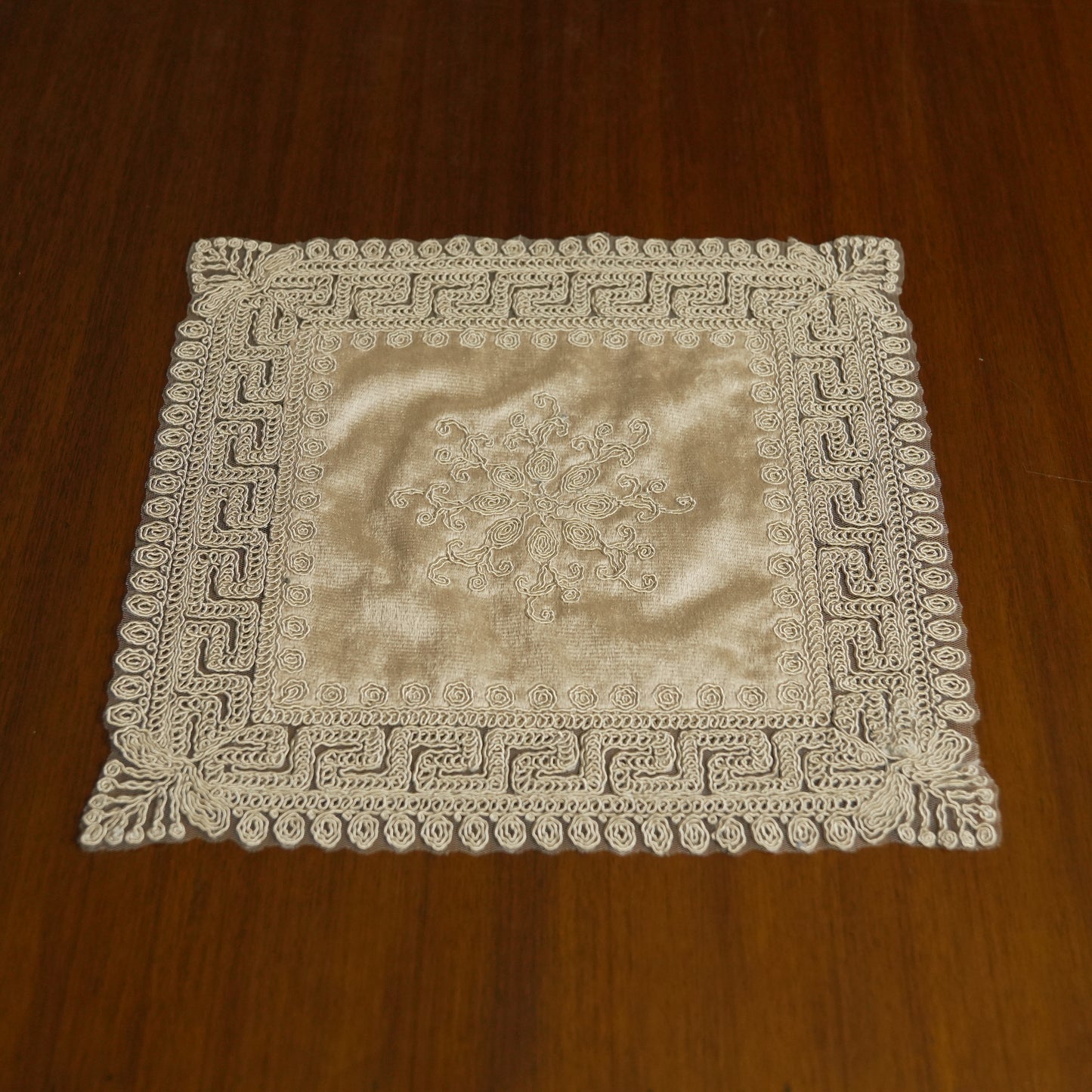 Luxury Velvet Embroidered Table Placemat – Taupe  (Set of 2)