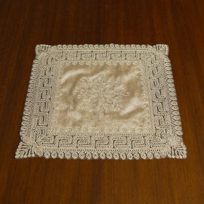 Luxury Velvet Embroidered Table Placemat – Taupe  (Set of 2)