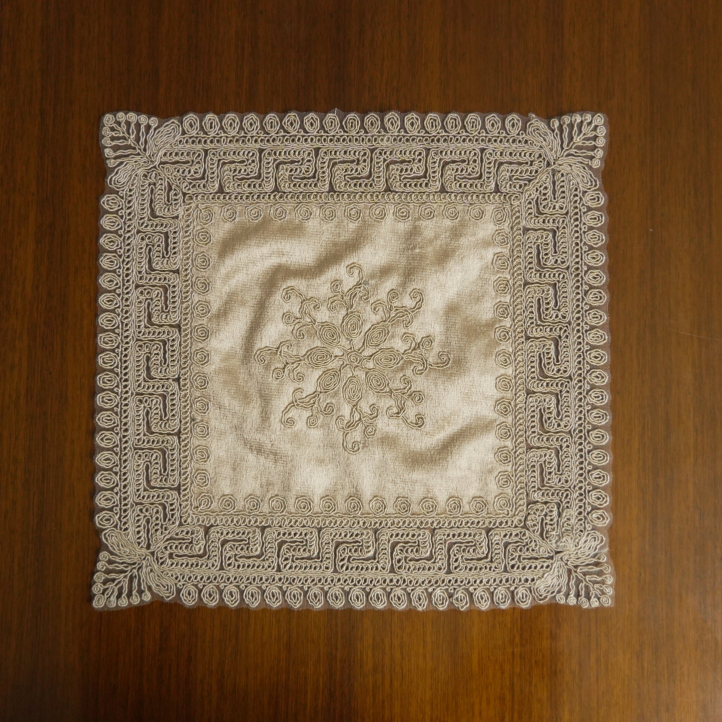 Luxury Velvet Embroidered Table Placemat – Taupe  (Set of 2)