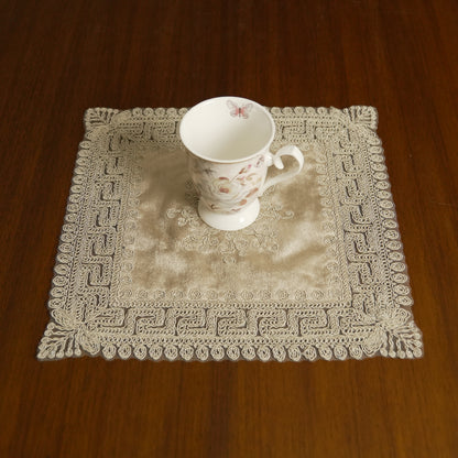 Luxury Velvet Embroidered Table Placemat – Taupe  (Set of 2)