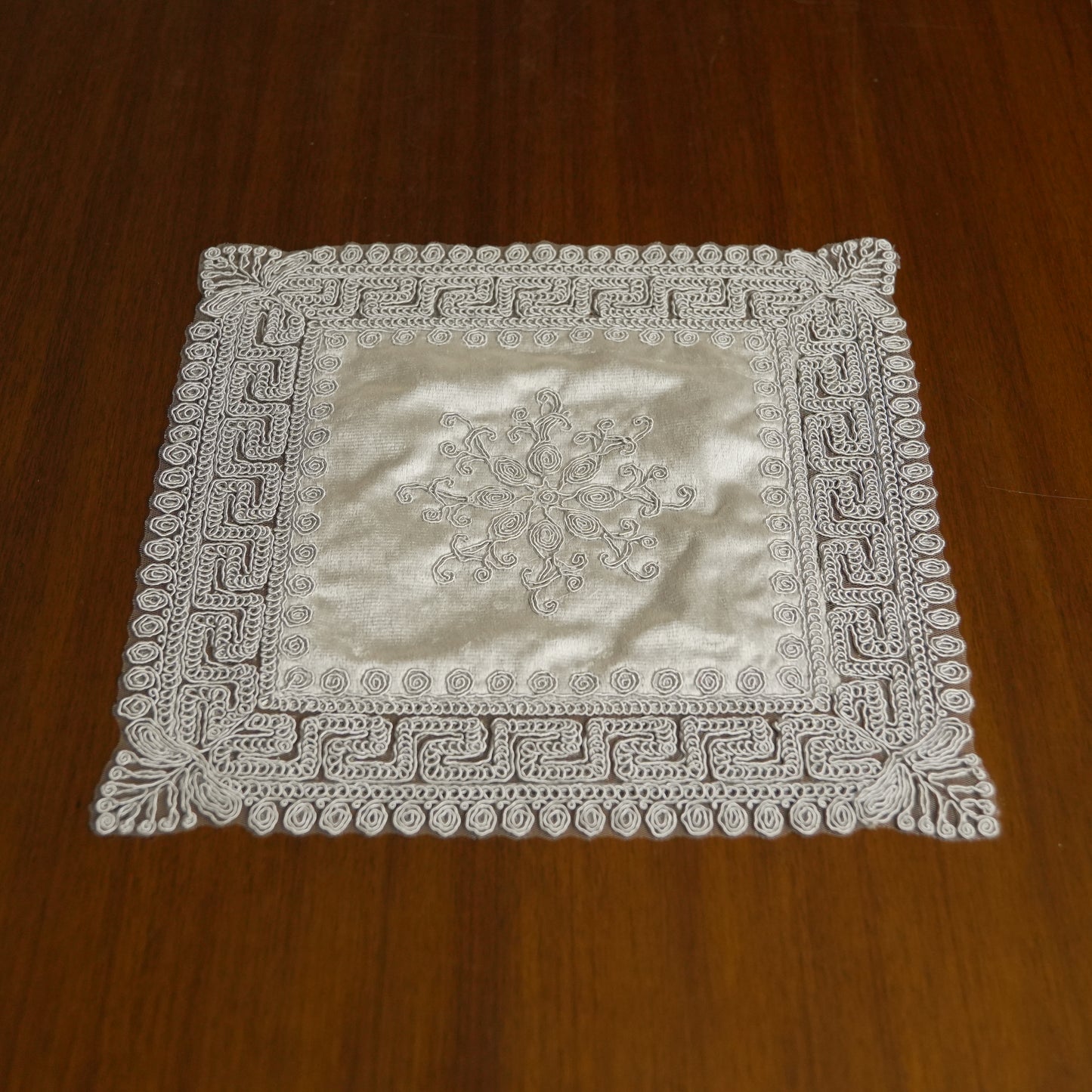 Luxury Velvet Embroidered Table Placemat – Silver Grey (Set of 2)