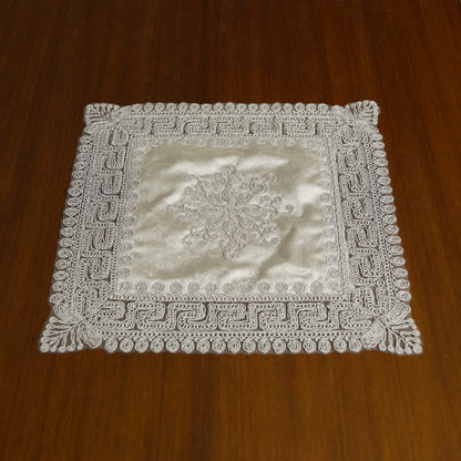Luxury Velvet Embroidered Table Placemat – Silver Grey (Set of 2)