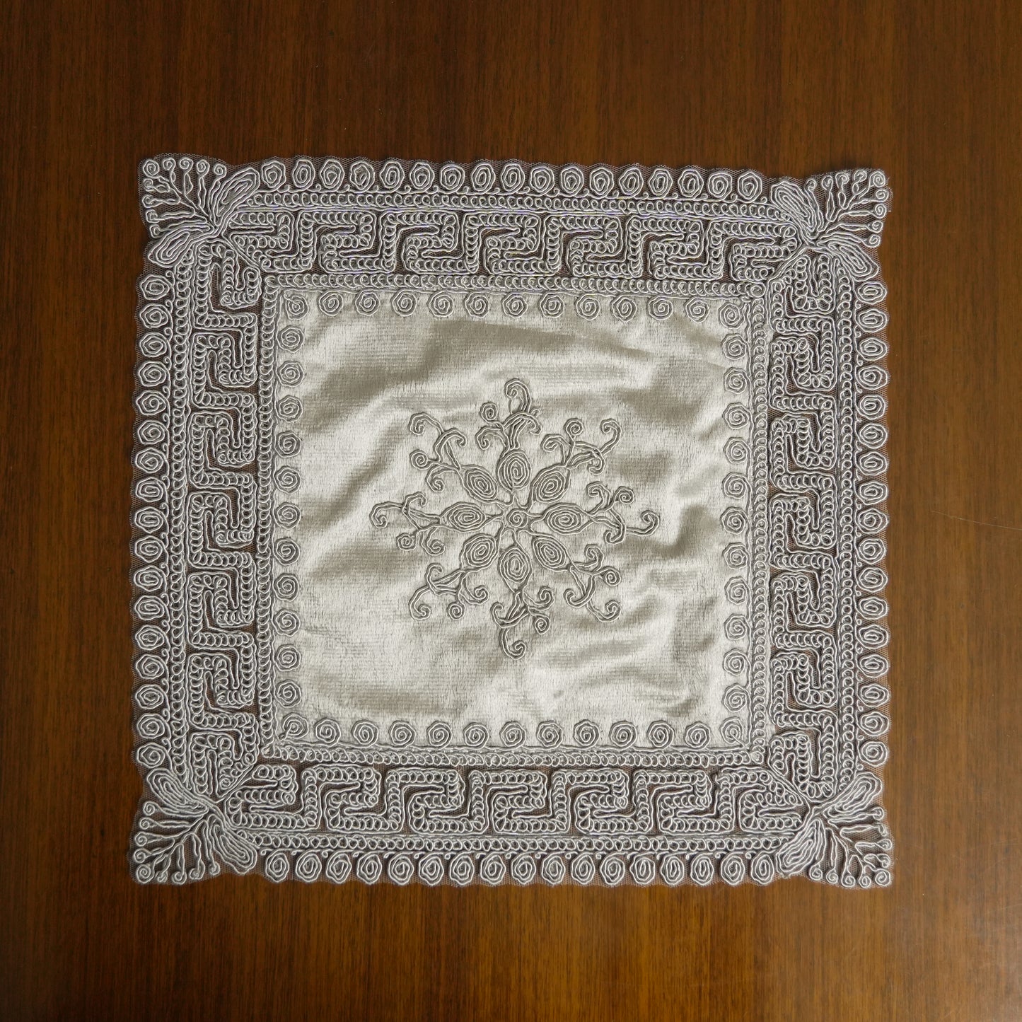 Luxury Velvet Embroidered Table Placemat – Silver Grey (Set of 2)