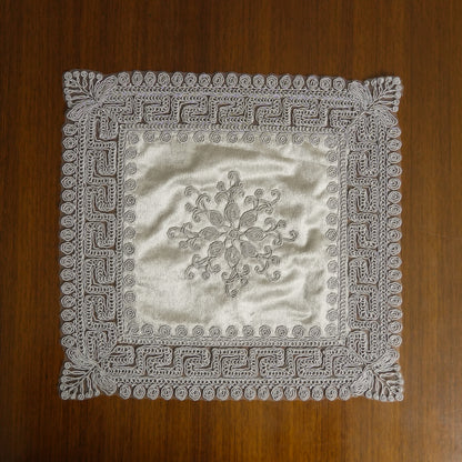 Luxury Velvet Embroidered Table Placemat – Silver Grey (Set of 2)