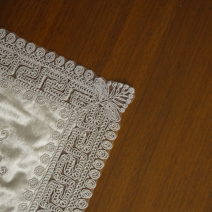 Luxury Velvet Embroidered Table Placemat – Silver Grey (Set of 2)
